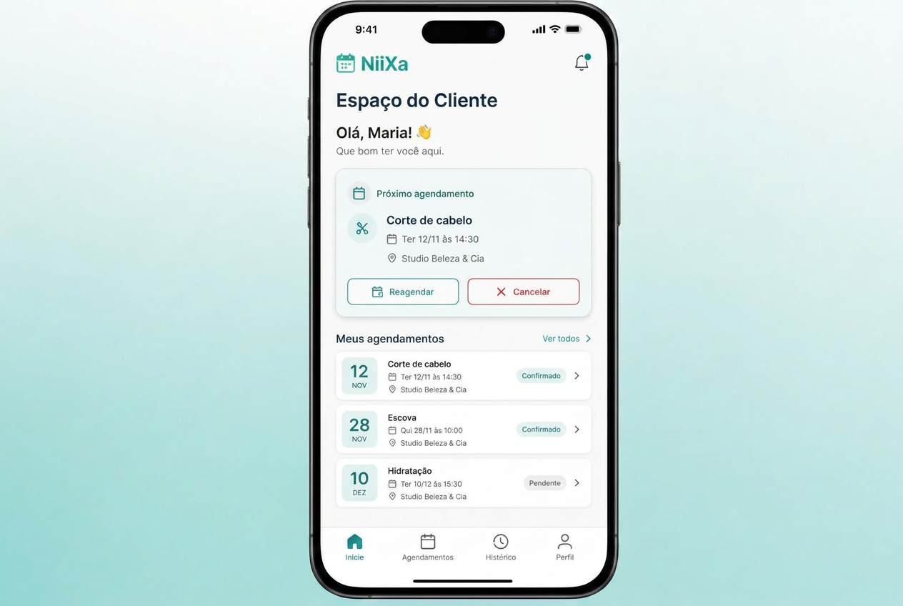 Tela do Espaço do Cliente da Niixa no celular